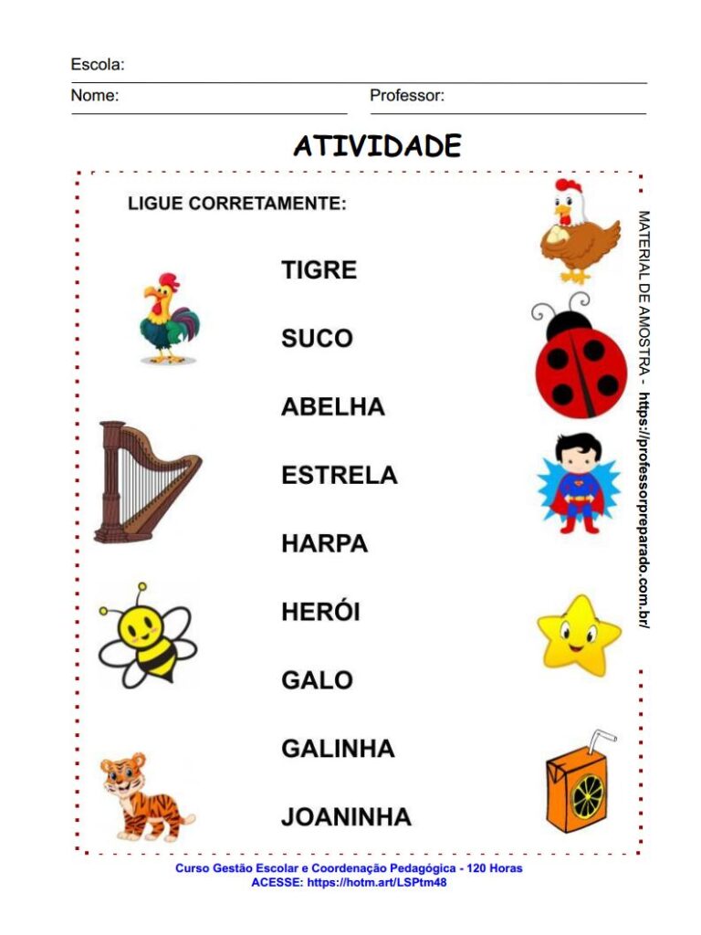 Atividade De Leitura Associar Imagem Palavra Professor Preparado