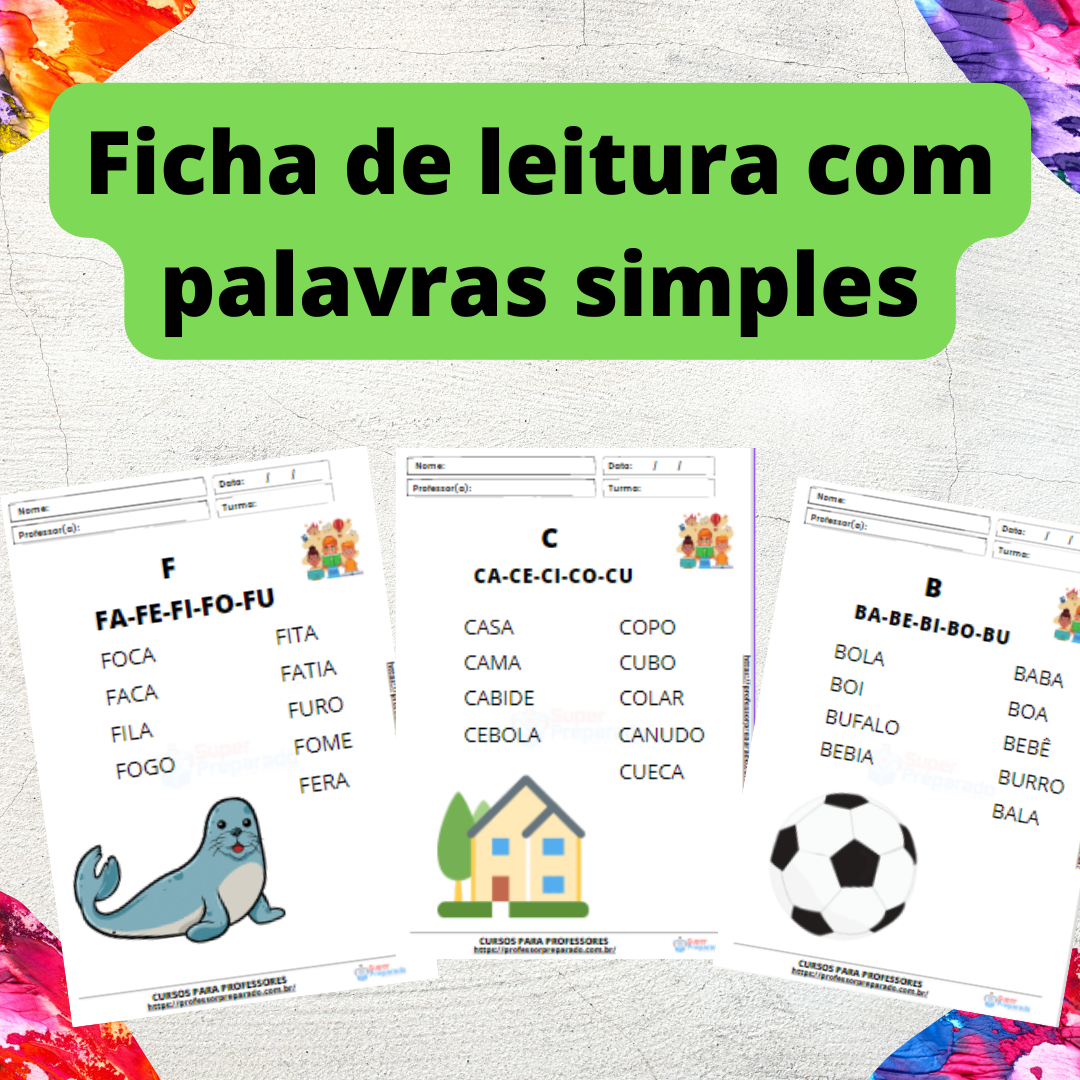 Ficha de leitura com palavras simples - Professor Preparado