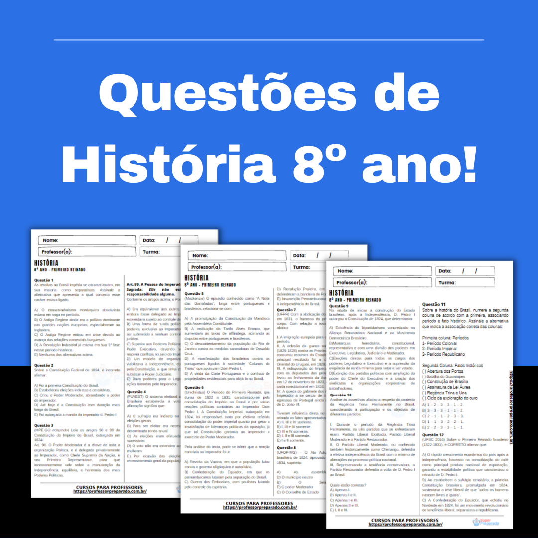 Questões de História 8º ano - Professor Preparado